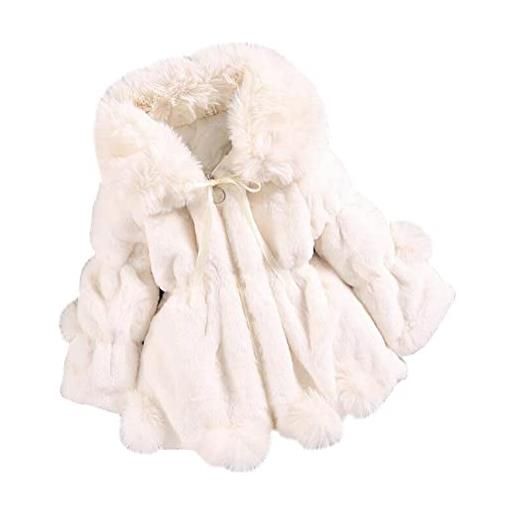 Nemopter cappotto ragazza giacca bambina pelliccia finta cappuccio cappotto giacca cap cappotto poncho, bianco, 2-3 anni