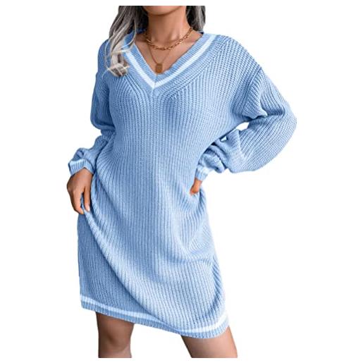 ORANDESIGNE donna inverno vestiti mini abito casual maniche lunghe maglia vestito elegante corto aderente scollo a v maglioni abiti ginocchio a blu l