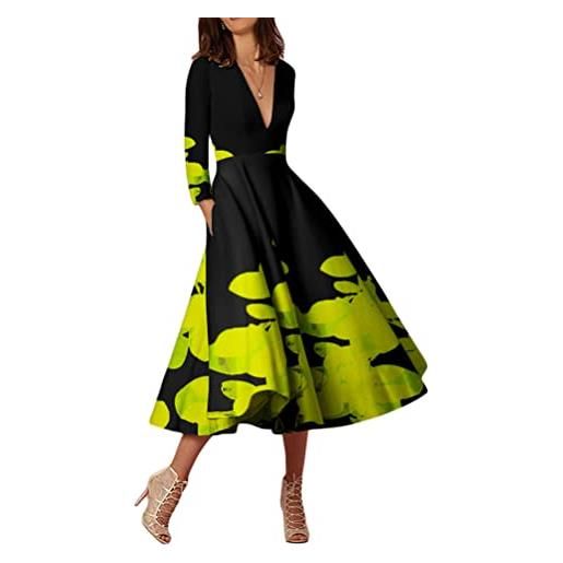 ORANDESIGNE abito da cocktail donna vestiti da matrimonio elegante scollo a v profondo vestito vintage a pieghe skater abito midi damigella sera cerimonia abito da festa retrò a bianco 01 l