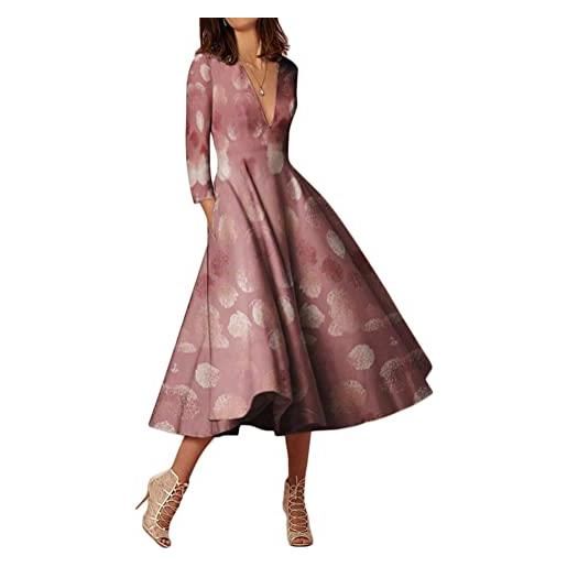 ORANDESIGNE abito da cocktail donna vestiti da matrimonio elegante scollo a v profondo vestito vintage a pieghe skater abito midi damigella sera cerimonia abito da festa retrò a blu 01 l