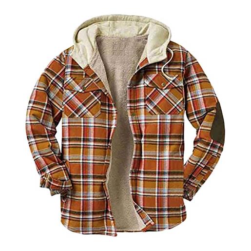 Minetom giacca di felpa uomo giacca invernale cappotto a quadri giubbotto con zip quadri giacca con cappuccio sportive outwear b arancione m