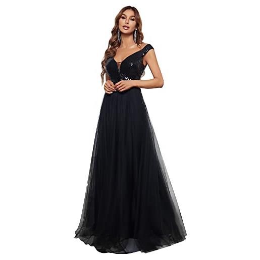 Ever-Pretty vestito da cerimonia con paillettes aderenti senza maniche con scollo a v elegante da donna fagiolo nero 48