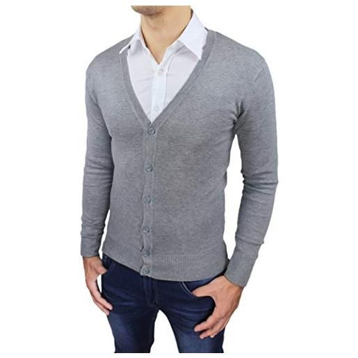Evoga cardigan maglione uomo grigio casual slim fit aderente con bottoni (m, grigio)