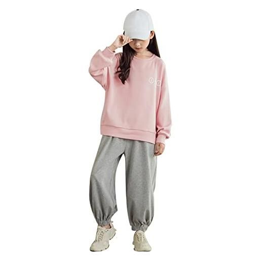 amropi tuta sportiva ragazze maniche lunghe felpa + pantaloni jogging 2 pcs set completo rosa grigio, 3-4 anni