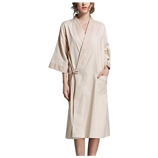 Dolamen unisex donna uomo kimono vestaglia pigiama sleepwear lino di cotone, vestaglie e kimono robe accappatoio damigella d'onore da notte pigiama, busto 130cm, 51.18 pollici (beige)