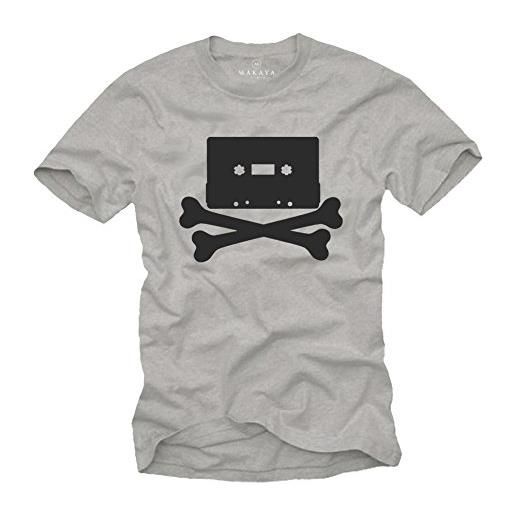 MAKAYA maglietta musica rock - stampa hip hop tape - vintage old school t-shirt uomo grigio l