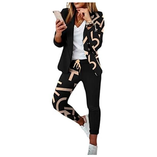 Onsoyours 2 pezzi da tuta da donna casual elegante business suit set maniche lunghe con pantaloni ufficio e tailleur con pantaloni moda abiti set per ufficio a cachi m