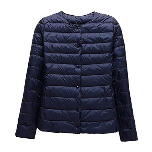 Kekh donna piumino, piumino leggero da donna, piumino caldo autunno e inverno per donna, giacca corta a maniche lunghe senza colletto slim fit per donna (blu navy, xxl)