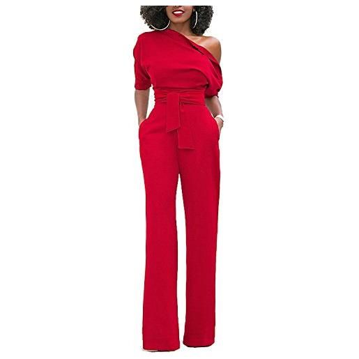 Minetom sexy tute da donna con spalle scoperte tute lunghe a gamba larga con cintura pantaloni lungo elegante cerimonia jumpsuit rosso it 44