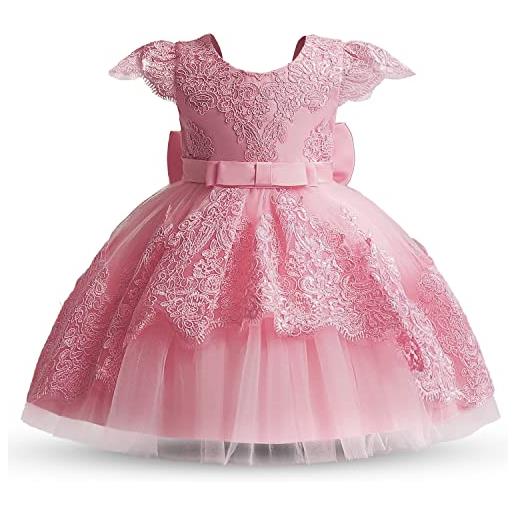 TTYAOVO bambino ragazza fiore vestito compleanno principessa festa pizzo senza schienale abito taglia 80(6-12 mesi) 15 rosa-t