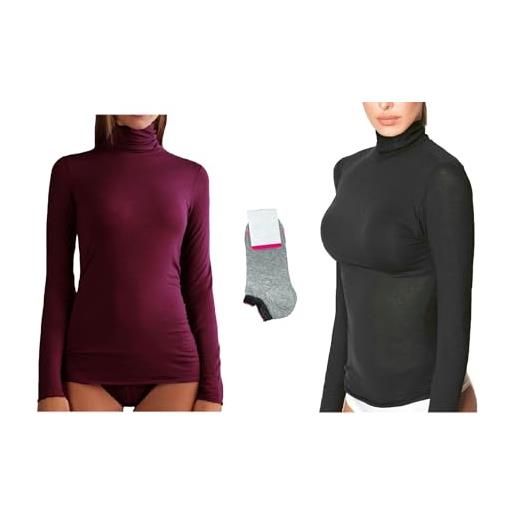 JADEA maglia cashmere donna manica lunga collo alto invernale dolcevita sottogiacca - offerta 1-2 pezzi + calze in omaggio (m, 2 pezzi 1 nero + 1 cammello + 1 calza)