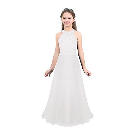 iEFiEL abito da cerimonia ragazza vestito di battesimo abito di principessa con due piani lungo gonna plissettata abito da damigella d'onore 4-16 anni bianco 10 anni