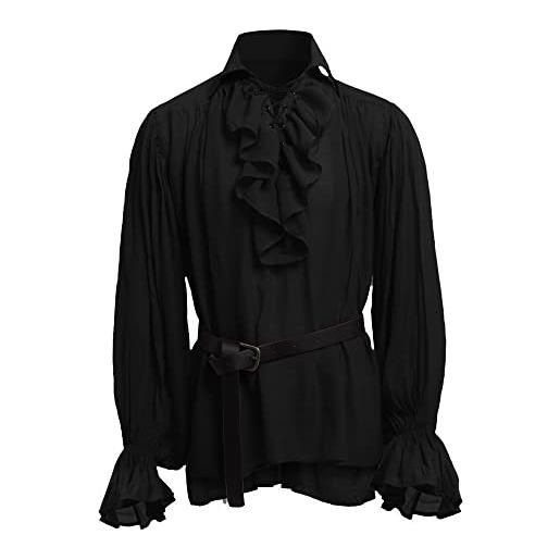 BaronHong camicia da pirata da uomo vampiro rinascimento vittoriano steampunk gotico increspato costume di halloween medievale abbigliamento(nero, s)