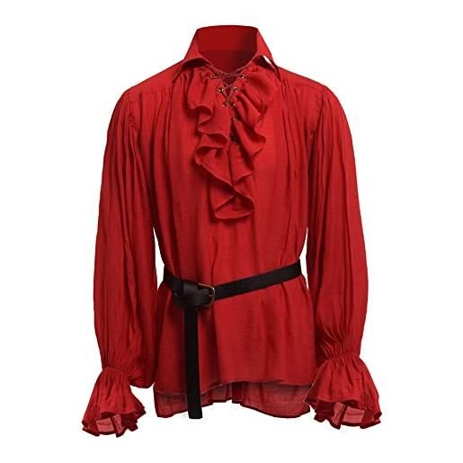 BaronHong camicia da pirata da uomo vampiro rinascimentale vittoriano steampunk gotico increspato costume di halloween medievale abbigliamento(bianco, xs)