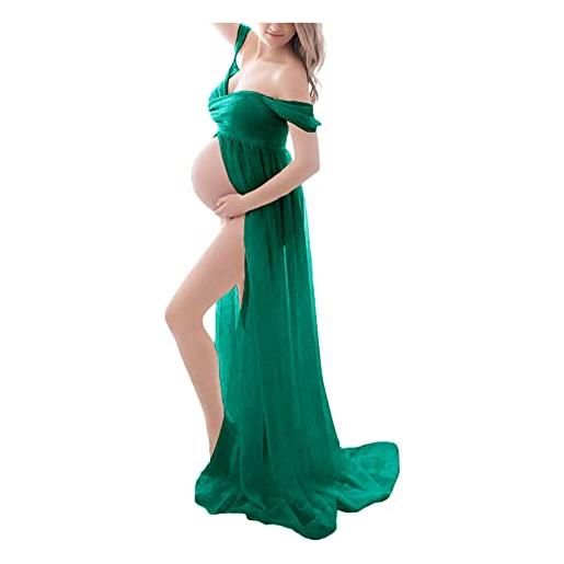 ORANDESIGNE donna maternita vestiti eleganti maxi fotografia senza spalline abito da matrimonio manica lunga con scollo a v a blu xl