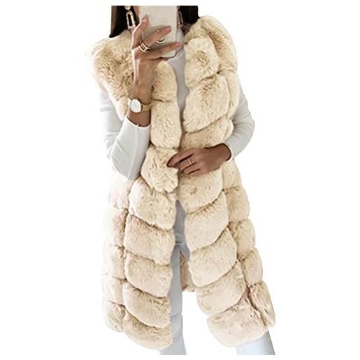 ORANDESIGNE pelliccia senza maniche donna sintetica capispalla gilet invernale cardigan pelliccia donna giacca elegante invernale cappotto lungo di pelliccia sintetica a cachi 3xl