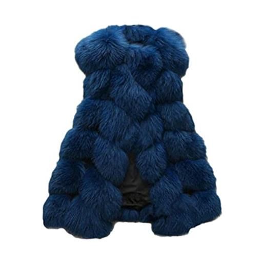 ORANDESIGNE pelliccia senza maniche donna sintetica capispalla gilet invernale cardigan pelliccia donna giacca elegante invernale cappotto lungo di pelliccia sintetica b grigio chiaro xs