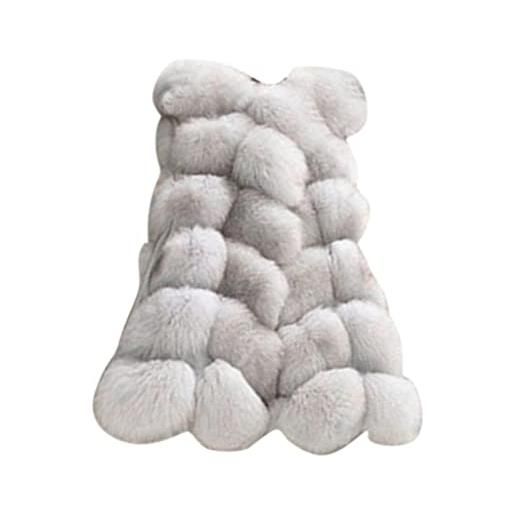 ORANDESIGNE pelliccia senza maniche donna sintetica capispalla gilet invernale cardigan pelliccia donna giacca elegante invernale cappotto lungo di pelliccia sintetica b grigio chiaro m