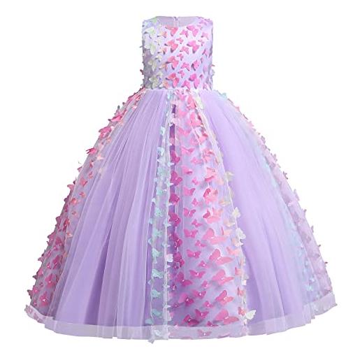 OBEEII bambina vestito principessa senza maniche farfalla appliques abiti abbigliamento bambine eleganti abito principessa de festa cerimonia sposa sera per ragazza rosa a 5-6 anni