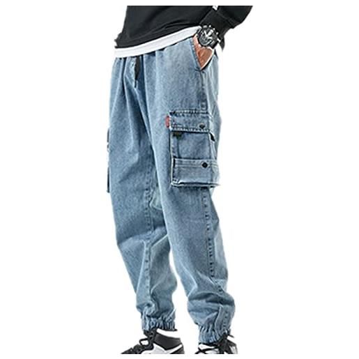 Suncolour pantaloni cargo da uomo in denim jeans da uomo elasticizzati skinny fit pantaloni da lavoro cargo in denim da uomo taglie forti