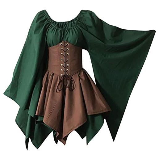 Onsoyours vestiti donna medievale rinascimento vestito palazzo maniche campana allacciare retro lungo abito cosplay costume partito vestito e verde s