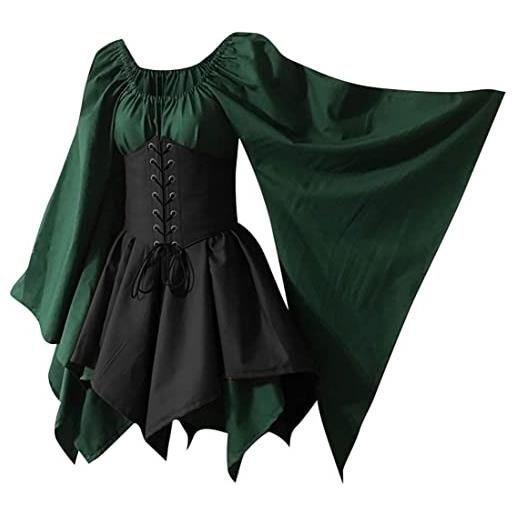 Onsoyours vestiti donna medievale rinascimento vestito palazzo maniche campana allacciare retro lungo abito cosplay costume partito vestito e verde xxl