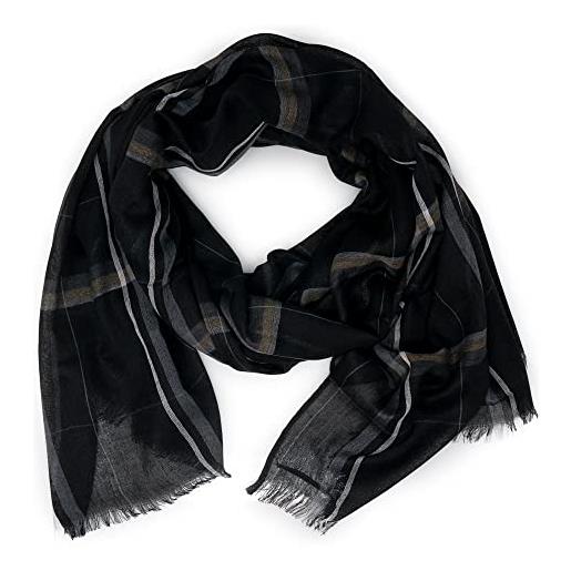 Emila sciarpa a quadri nera uomo scozzese di viscosa da ragazzo pashmina tartan leggera elegante morbida grande foulard fular x lavoro primavera estate 2024 nero