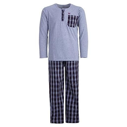 Henry Terre pigiama da uomo a maniche lunghe, set con bottoni in cotone, taglia m-3xl, grigio. , xxl