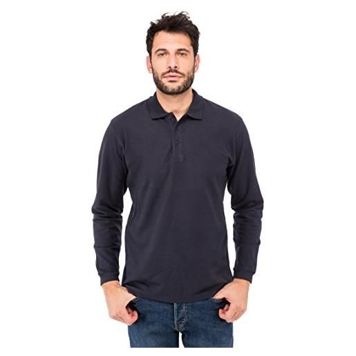 Fruit of the Loom polo a maniche lunghe premium, blu (deep navy az), l uomo