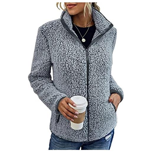 Tomwell giacca in pile donna autunno cappotto con collo alto in tinta unita manica lunga casuale giacca con tasche e cerniera cardigan in pile a blu scuro s