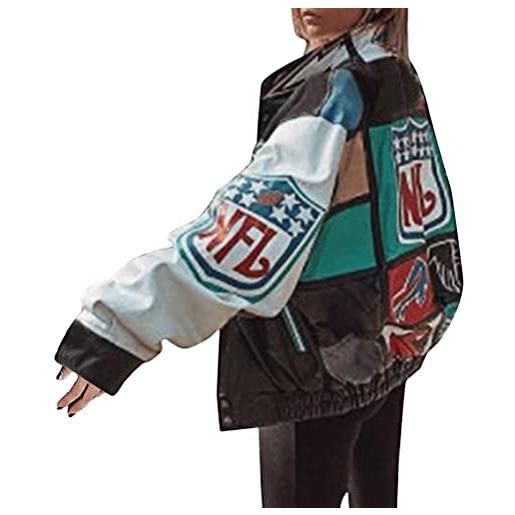 ORANDESIGNE bomber jacket giacca donna giacca sportiva jackets vintage streetwear con tasca outwear cerniera giacca college sweat jacket patchwork oversized giacche cappotto e nero m