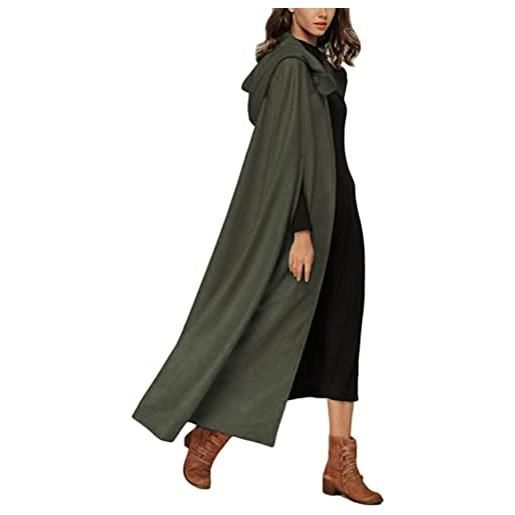 ORANDESIGNE donna poncho mantella lungo largo alla moda con bottoni cosplay mantello mantello con cappuccio inverno caldo cappotto mantello windbreaker a army green m