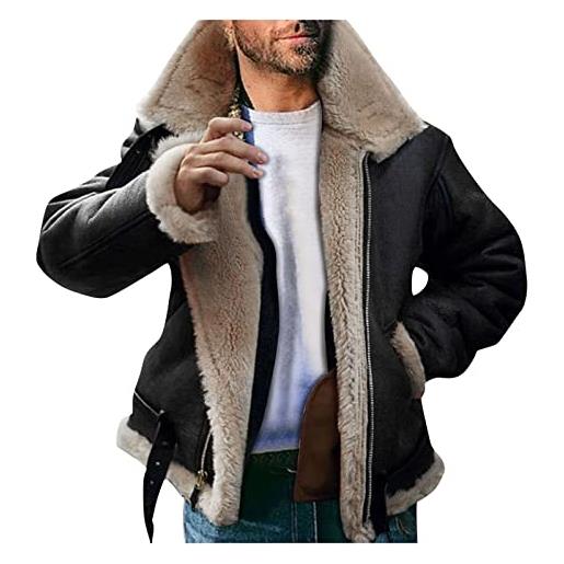 Kobilee cappotto uomo con pelo zip lungo fodera parka moto antivento caldo giubbino giubbotto in pile elegante bomber impermeabile cappotto pelle giacca invernale