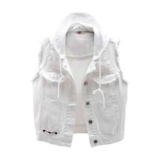 ORANDESIGNE donna gilet jean casual giubbotto giacca con cappuccio senza maniche denim retro panciotto smanicato gilet giacca jeans bottoni d blu l