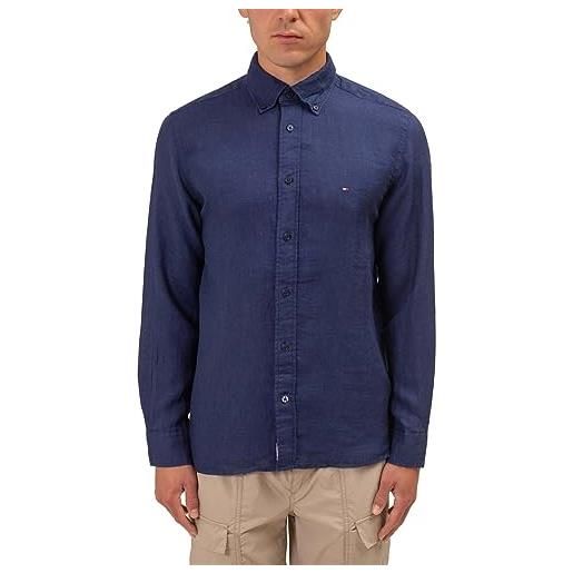 Tommy Hilfiger camicia manica lunga da uomo marchio Tommy Hilfiger, modello pigment dyed li solid rf mw0mw30897, realizzato in lino. Blu blu chiaro