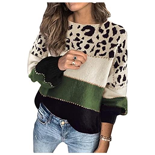 Tomwell maglione donna maniche lunghe leopardo dolcevita casual top pullover fitness sweatshirt a righe felpa maglieria elegante maglia b verde xxl