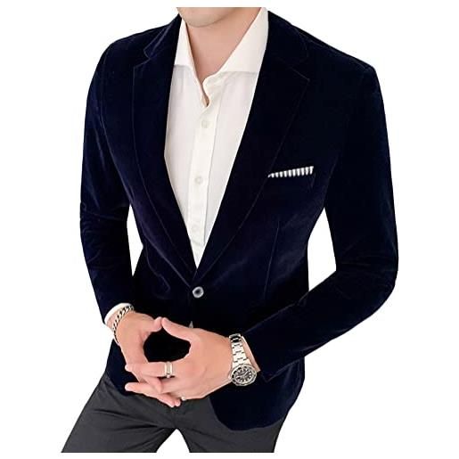ORANDESIGNE blazer da uomo giacca da abito formale slim fit elegante giacche a una bottoni giacca uomo sartoriale in velluto slim fit blazer invernale elegante casual a blu l