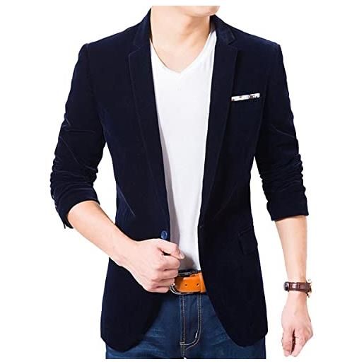 ORANDESIGNE giacche da uomo casual giacche da uomo slim fit giacche in velluto monopetto giacca casual a un bottoni giacca casual c blu navy xs