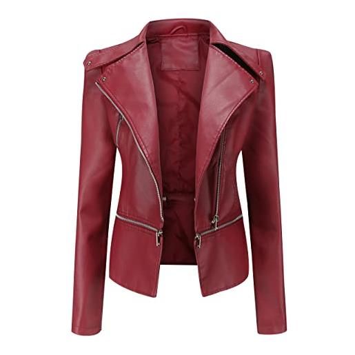Peuignao giubbotto ecopelle donna giacca similpelle donna corta giubbino giacche ecopelle donna giacca biker jacket donna faux leather jacket donna giacca bikers finta pelle sintetica donna curvy rosso s
