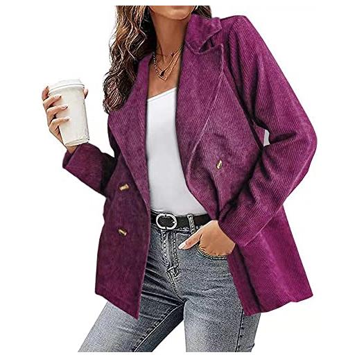 LIAOPUFUS giacche casual da donna rib velluto giacca ol ufficio business suit tailleur blazer con button solid jacket giacca classica(xl, grigio)