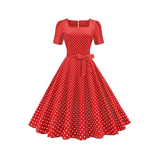YMING donne 1950 polka dot dress party vintage tea dress retro rockabilly cocktail swing prom gown rosso s