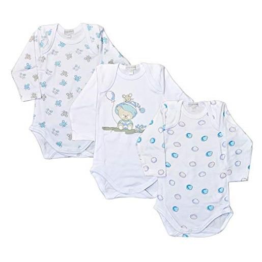 Liabel 1 set da 3 body bimbo bimba neonato in caldo cotone felpato da o a 36 mesi. Fantasia celeste 18 mesi