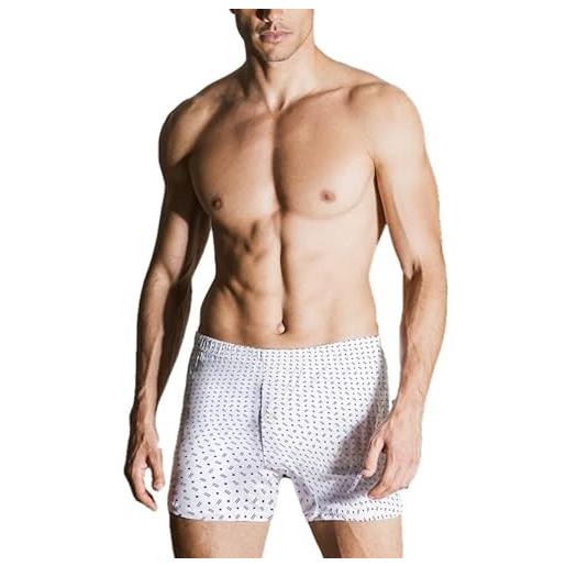 NOTTINGHAM n. 3 boxer fondo bianco uomo in cotone mercerizzato underwear - apertura anteriore, chiusura bottone ed elastico foderato. 