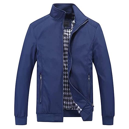 Minetom uomo bomber jacket leggero collo alto giacca con tasche con zip sportivo bomber giubbino autunno aviatore baseball giacca a blu m