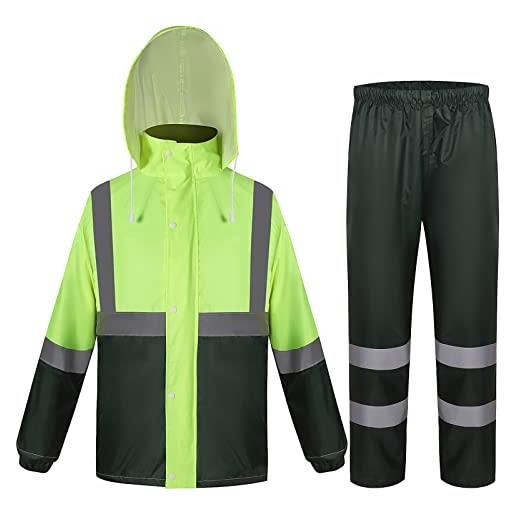 Btmpmcs uomo tuta da pioggia ultra-lite impermeabile antivento con cappuccio set di giacca e pantaloni da pioggia lavoro giacca da ciclismo pesca abbigliamento antipioggia giacca