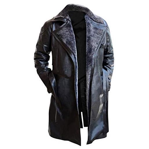 Red Smoke blade runner 2049 ryan gosling (ufficiale k) shearling nero trench cappotto in pelle, b) pelliccia nera - vera pelle, m
