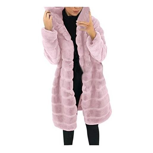Modaworld cappotto in pelliccia sintetica da donna giacca lungo in pelliccia sintetica con cappuccio tinta unita giacca in pile fuzzy giacca in pile giubbino donna calda invernale