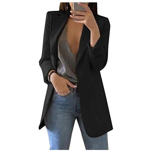 Minetom - giacca da donna elegante a maniche lunghe, aderente slim fit, per ufficio o affari, con apertura frontale a noir 48