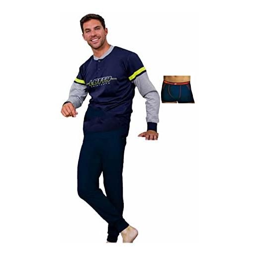 Lotto pigiama uomo cotone lungo + boxer omaggio, cotone leggero, anche taglie forti, estivo (1104 blu + 1 boxer, xxl)