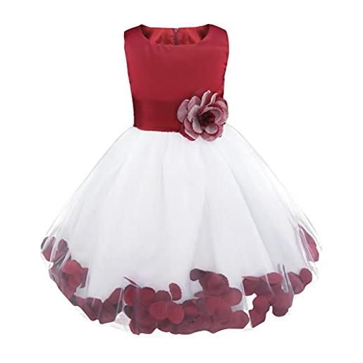 Freebily vestito da cerimonia bambina lungo elegante tulle petali di rosa abito da principessa battesimo abito damigella vestito da sposa matrimonio colorati comunione bianco 14 anni